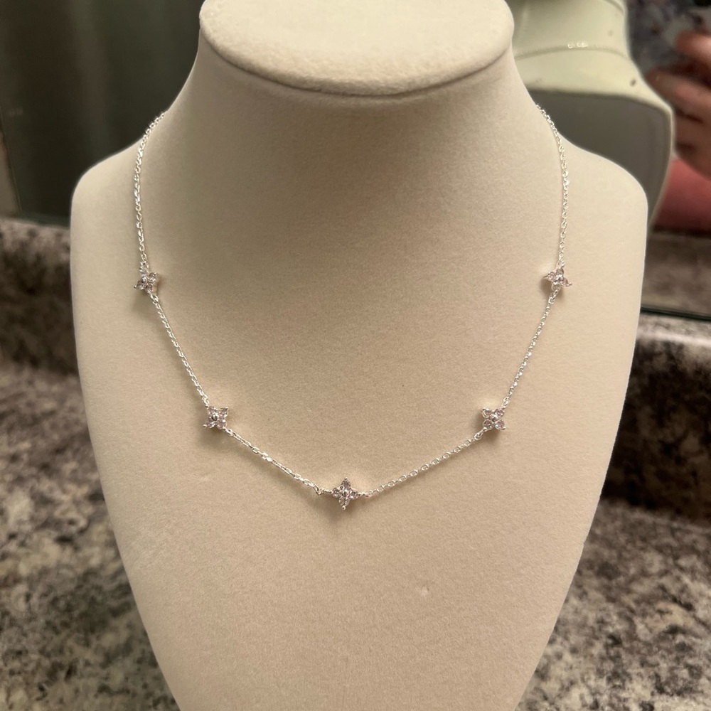 CZ Silver Clover Necklace - Picture 2 of 9